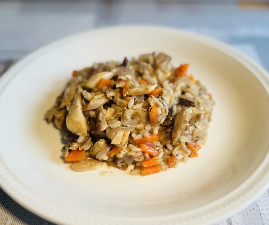 Romige risotto met drumsticks, shiitake en Parmezaanse kaas